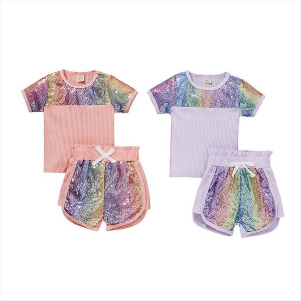 

2pcs toddler baby girls clothes sets sequined printed patchwork short sleeve t shirts shorts 1 6y, White