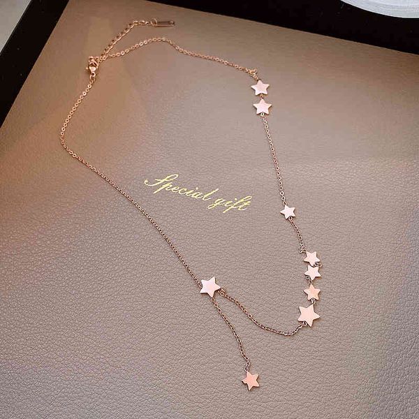 

ti-tanium steel five pointed star necklace south korea simple fashion net red temperament clavicle chain new cool style pendant female, Silver
