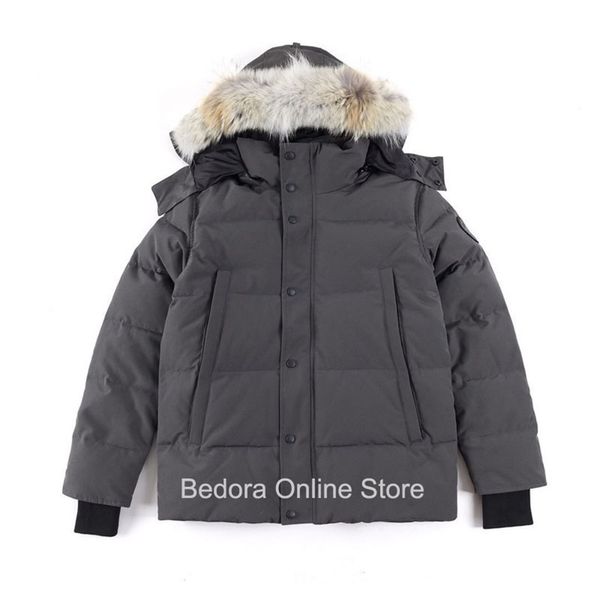 

real coyote fur winter mens women canadian wyndhams parka goose down jacket warm outwear coat windproof thick bomber 211206, Black