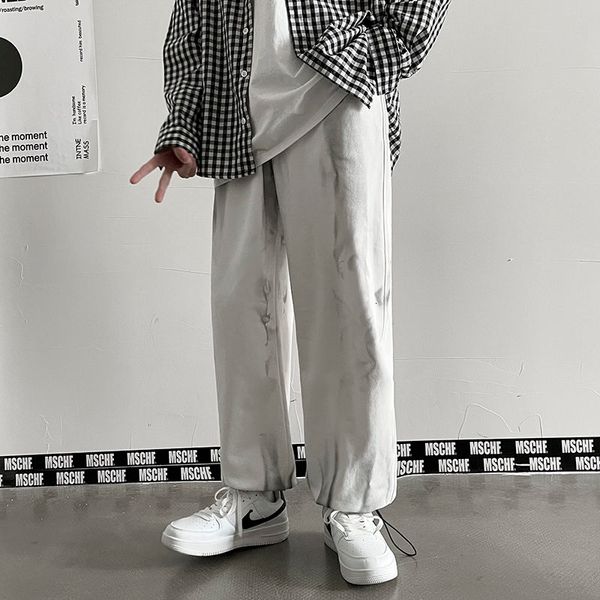 

2021 new spring cotton casual men's fashion printing wide-leg men streetwear korean hip-hop straight pants mens trousers vwcn, Black