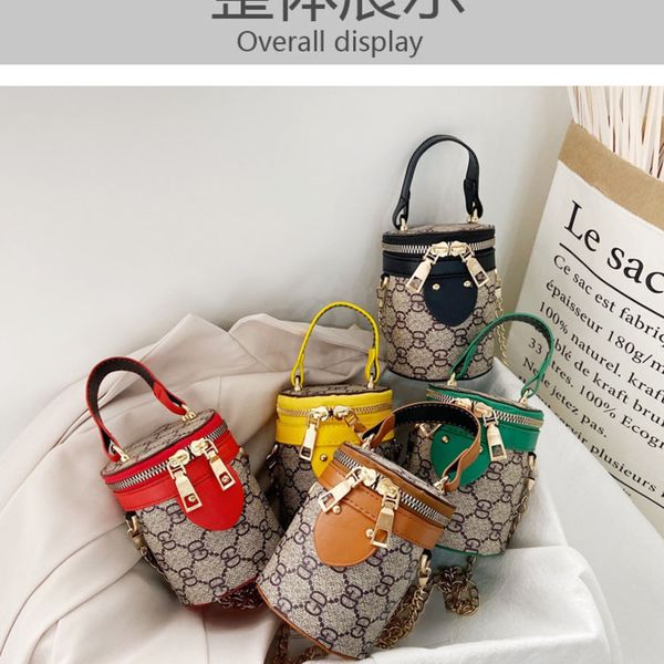 

kids girls luxury designer handbag totes chain strap zipper bag barrel bucket bag brand crossbody bag fanny pack mini shoulder bags h236hjt, Black