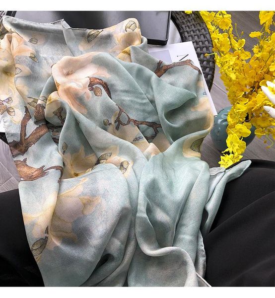 

scarves 100% silk scarf twill long big shawl real ladies women natural shawl100*190cm spring, Blue;gray