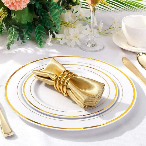 

dishes & plates gold plastic 25 dinner and salad party disposable for