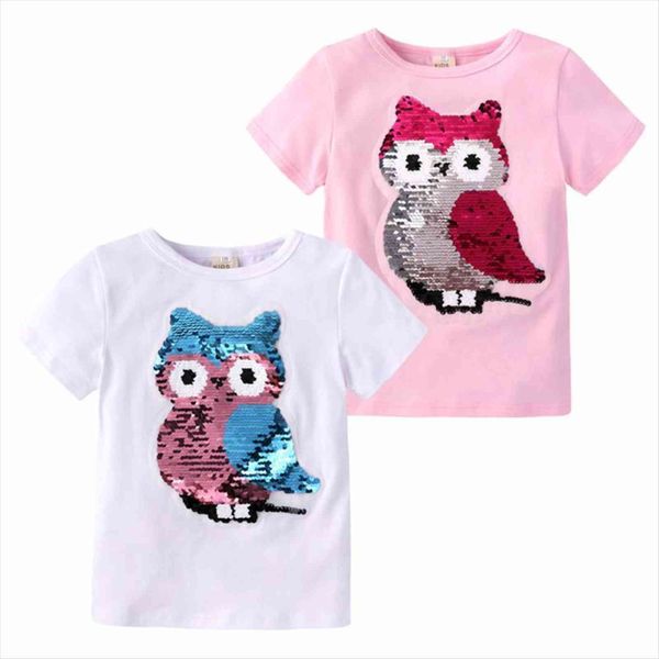 

girls clothes sequined t shirt color changing short sleeved kids cartoon 2 8years, Blue