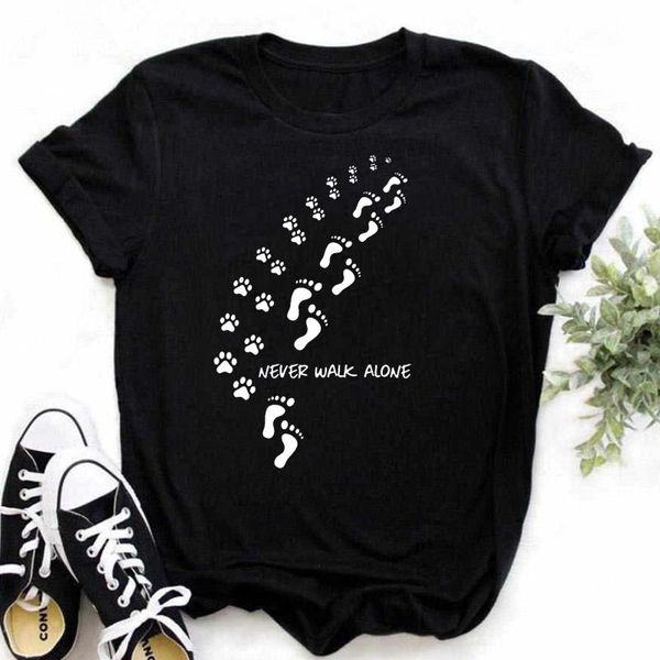 

women's t-shirt dog paws printed funny women tee shirt loose summer t shirts harajuku aesthetic black casual clothes, White