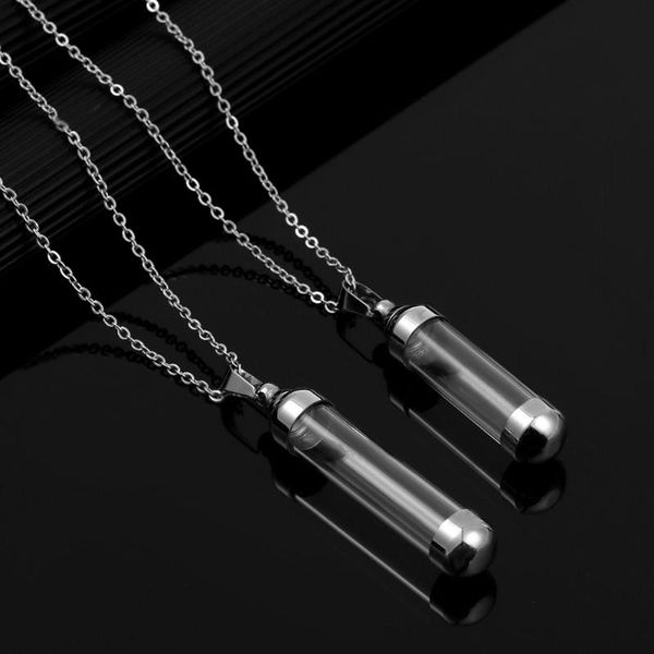 

chains gift openable screw cap for ash sand steel chain wishing bottle pendant perfume jars glass vial necklace lucky charm, Silver