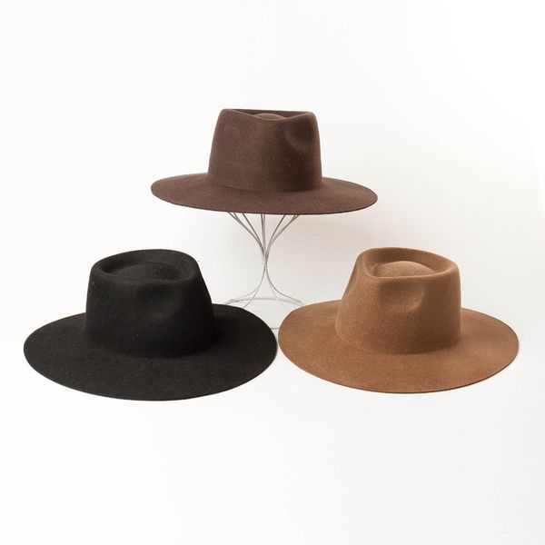 

2021 new classical felt fedora firm wide brim wool panama for women men western cowboy jazz derby church wedding party hat 1o7o, Blue;gray