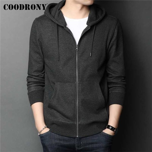 

coodrony autumn winter streetwear casual classic pocket pure color cotton hoodies sweatshirt zipper cardigan men clothing c4010 211014, Black