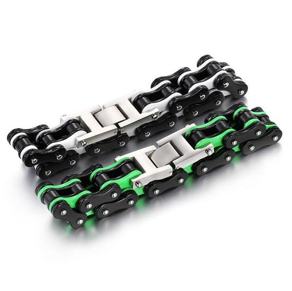 

link, chain black green cool men's motorcycle jewelry punk white titanium stainless steel bike biker bangle bracelet friends gifts