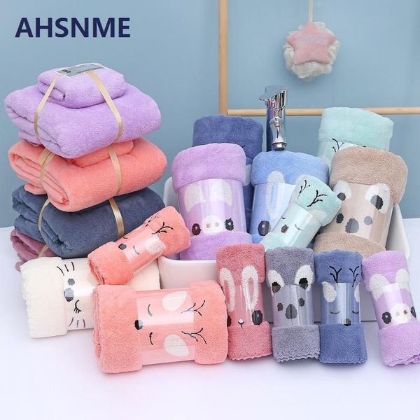 

towel + bath set coral fleece soft absorbent thick solid color or cartoon style beach