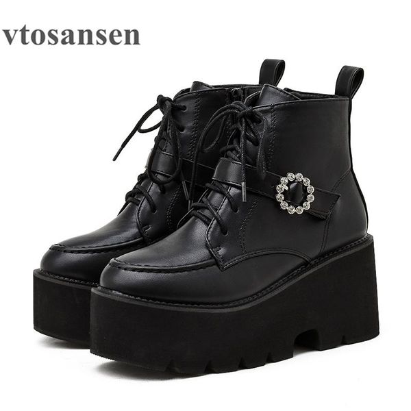 

boots shoes autumn women fashion thick platform heels rhinestone short female ankle trend style black british