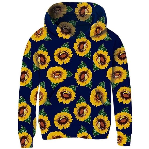 

sunflower pattern comfortable boy and girl novelty hoodie 3d printing pullover hooded sweatshirt with pocket 100-160, Black