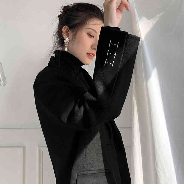 

women's suits & blazers [eam] women big size brief temperament woolen blazer lapel long sleeve loose fit fashion spring autumn 2022 1dd, White;black