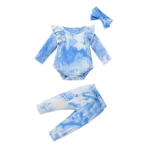 

clothing sets born baby rompers 3-piece outfit set long sleeve tie-dye print romper+pants+hat for girls boys outfits, White