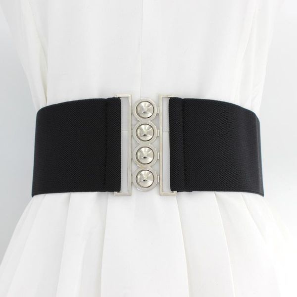 

belts 65cm women's retro width belt metal elastic waistband stretch buckle for women dress accessories girls waist seal, Black;brown
