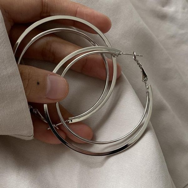 

hoop & huggie geometric silver arc large earrings for women double circle fashion jewelry gift a375, Golden;silver
