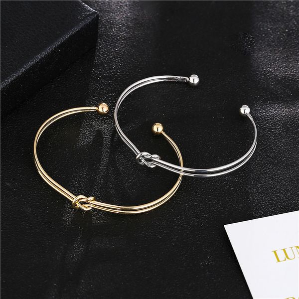 

jewelry trend simple double middle knot bracelet women's open bracelet, Black