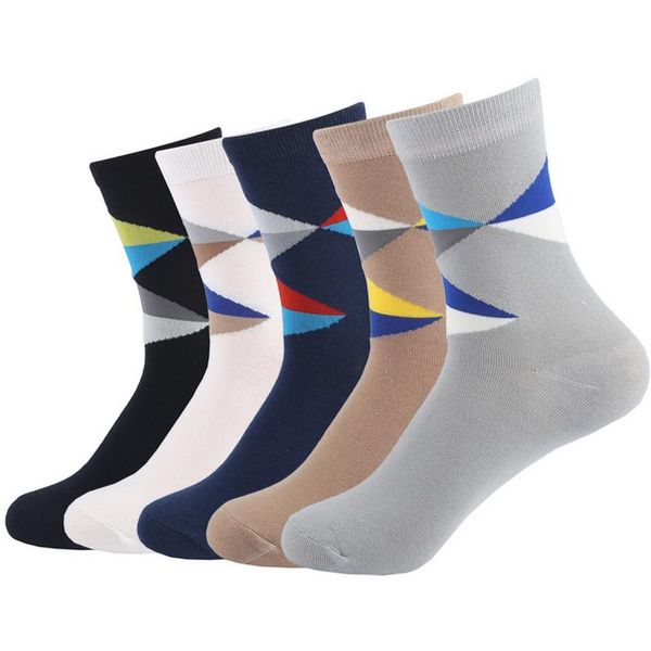 

men autumn winter fashion colorful diamond lattice cotton socks male medium tube socks 5pairs/lot, Black