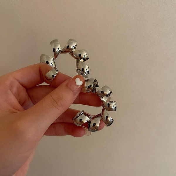 

hoop & huggie 925 silver twisted earrings personality fashion wave woman simple retro female party dating birthday accessory, Golden;silver