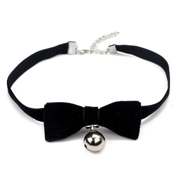 

gothic lolita girls cat maid bowknot bell choker velvet ribbon necklace charm vegan leather choker, Golden;silver