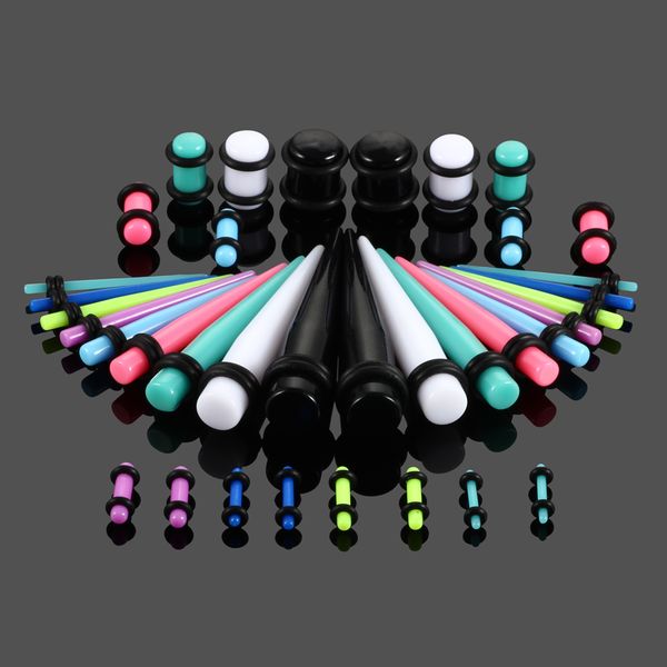 

36pcs/lot acrylic assorted colors ear gauges taper and plug stretching kits flesh tunnel expansion body piercing jewelry 14g-00g