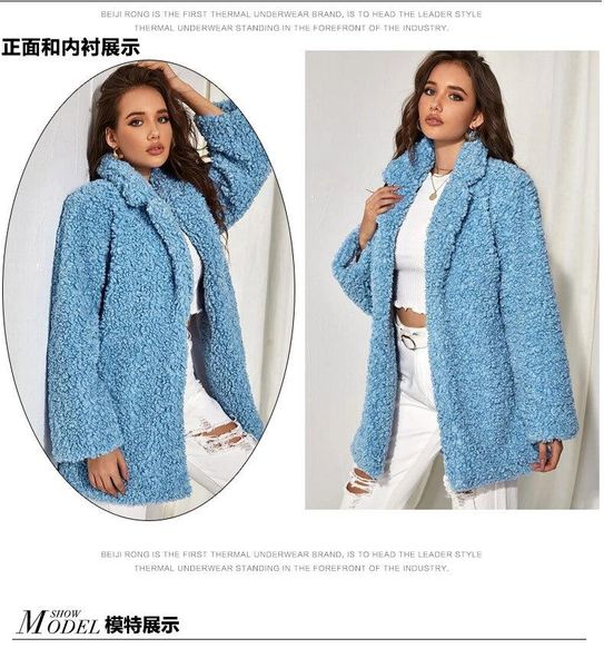 

women's fur & faux women winter warm coat thick long turn down collar with belt casaco feminino, Black