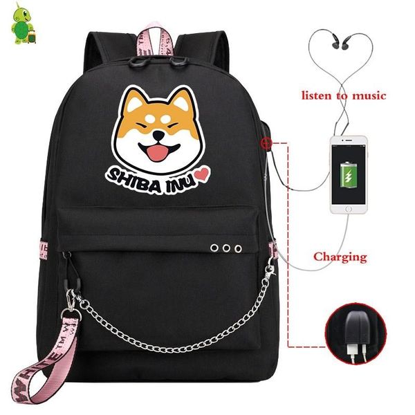 

backpack funny shiba inu usb charge lapschool bags for teenage girls women backpacks mochila bagpack small bookbag