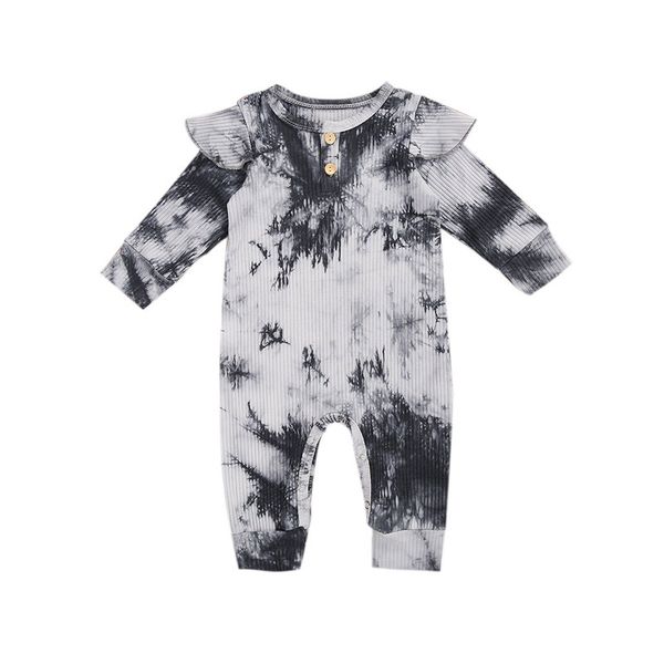 

0-24m newborn kid baby girl boy clothes long sleeve ruffels romper cute sweet tie dye sunsuit cotton new born clothing outfit, White