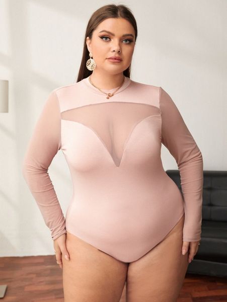 

plus sheer yoke keyhole back sweetheart bodysuit w6ti#, Black