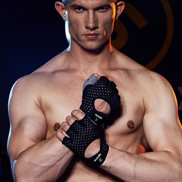 

sports gloves breathable mesh crossfit gym fitness women men body building dumbebell weight lifting bike cycling half finger, Black