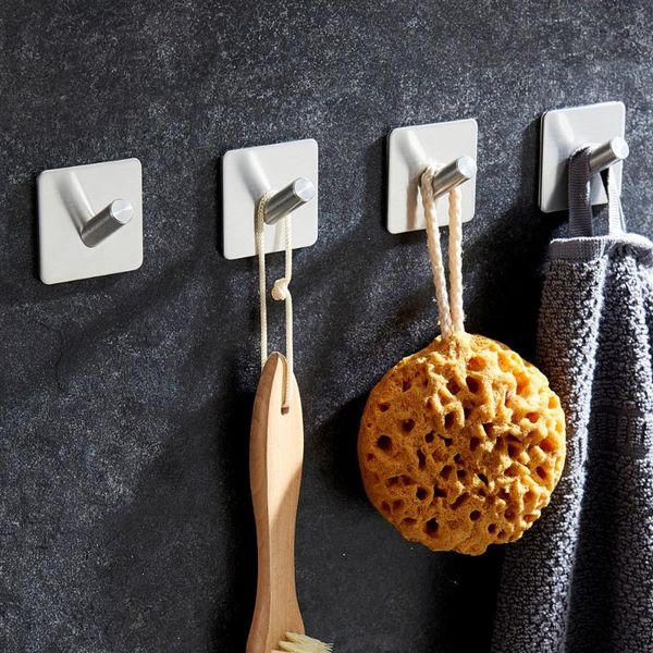 

hooks & rails 304 stainless steel oblique hook adhesive wall door clothes coat towel hanger key hangers rack kitchen bathroom rustproof