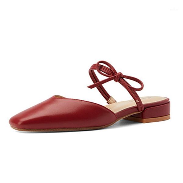 

summer sweet bowties square toe low heels shoes women slippers shallow slip on genuine leather casual basic woman1, Black