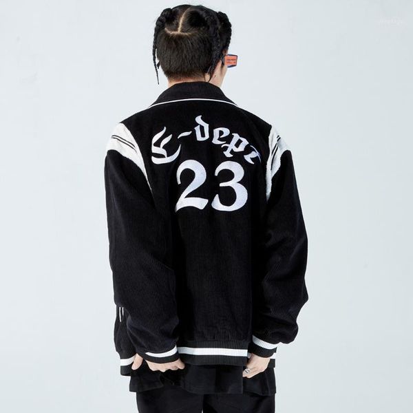 

men's jackets european and american letter embroidery stitched corduroy jacket high street fashion brand loose lapel baseball, Black;brown