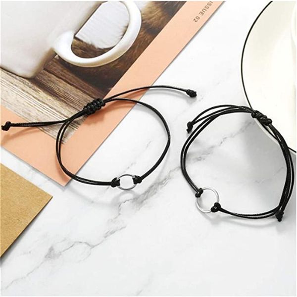 

couple bracelet personality alloy size circle braided bracelet fashion simple convenient adjustable jewelry 2021, Black