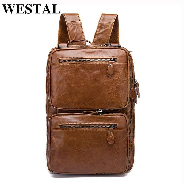 

backpack westal multifunction men genuine leather school lapbackpacks for teenager travel anti theft 432