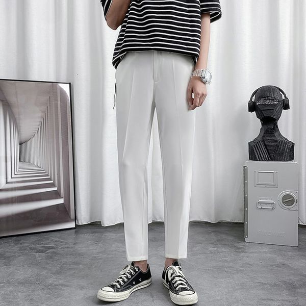 

men's pants privathinker 2021 summer new men suit korean style casual trousers straight pencil for man solid color fashion 3531, Black