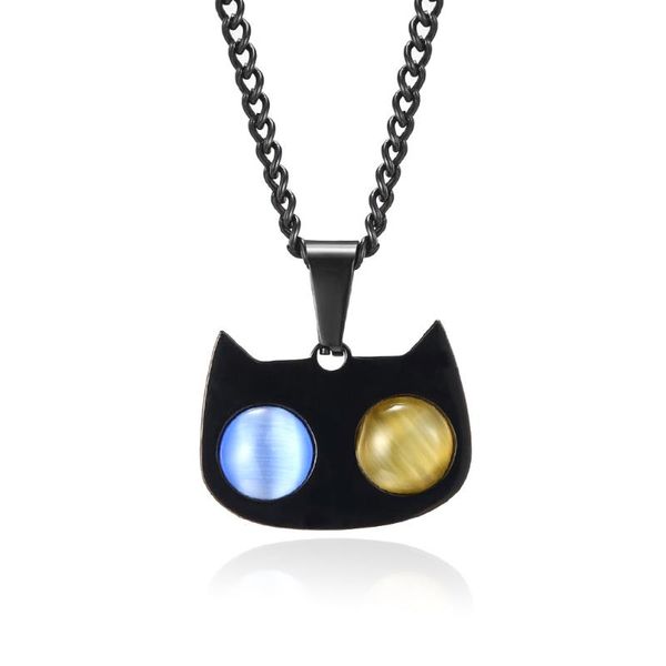 

pendant necklaces cat's eye stone meow star necklace cute cat face for men woman anniversary valentine's day gift couple jewelry, Silver