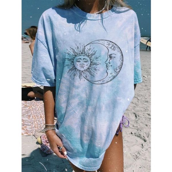 

women's t-shirt 2021 european and american casual crew neck short sleeve print tie dye head y2k, White