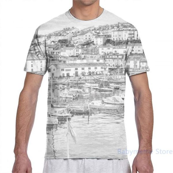 

men's t-shirts brixham harbour men t-shirt women all over print fashion girl t shirt boy tees short sleeve tshirts, White;black