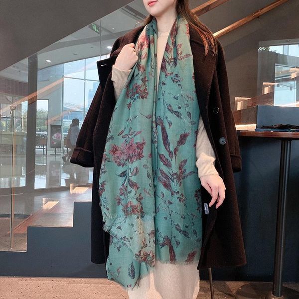 

floral print 100% cashmere scarf wraps women winter shawl foulard 200*100cm scarves, Blue;gray