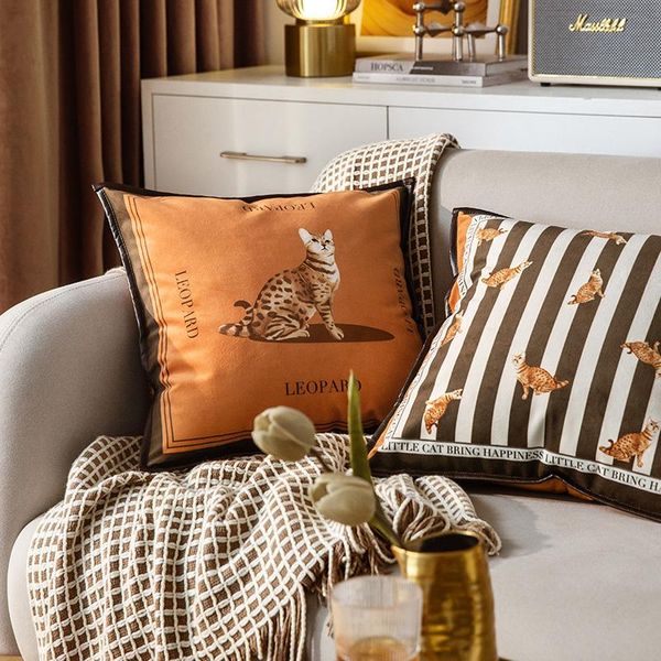 

pillow case american retro light luxury leopard cat sofa backrest european cushion cover decorative