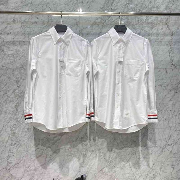 

20s tb style women's oxford cotton shirt cuffs red, white blue ribbon college spring and autumn couple, Black