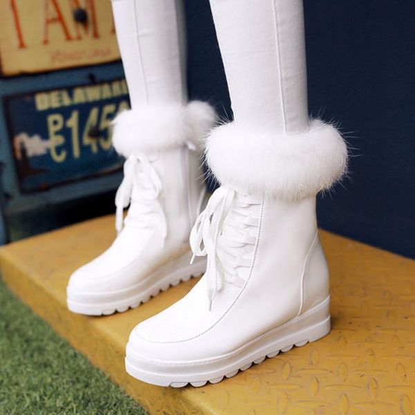 

boots fanyuan 2021 keep warm winter snow round toe lace up +zip fashion comfortable platform shoes ankle for women, Black