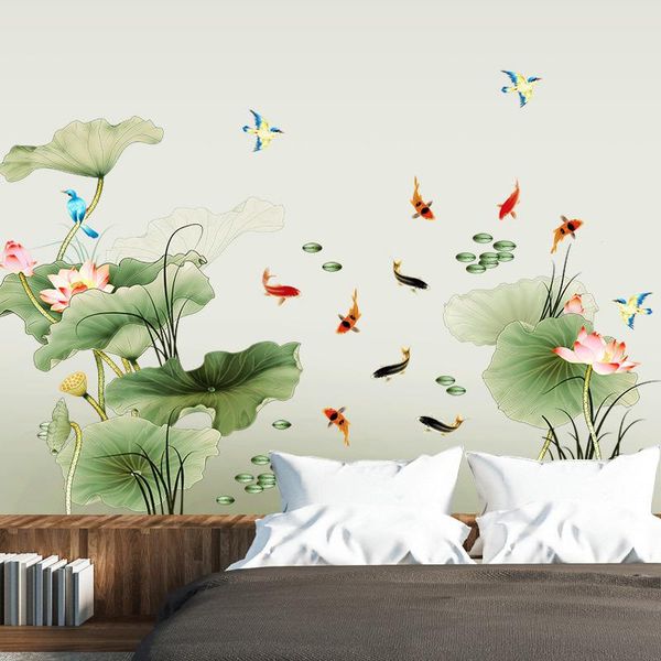 

wall stickers lotus leaf carp birds home decor living room flowers wallpaper decoration self-adhesive decals