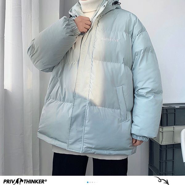 

korean 2021 privathinker winter warm jackets men parkas women oversized outwear solid color hooded thicken coats wohh, Black