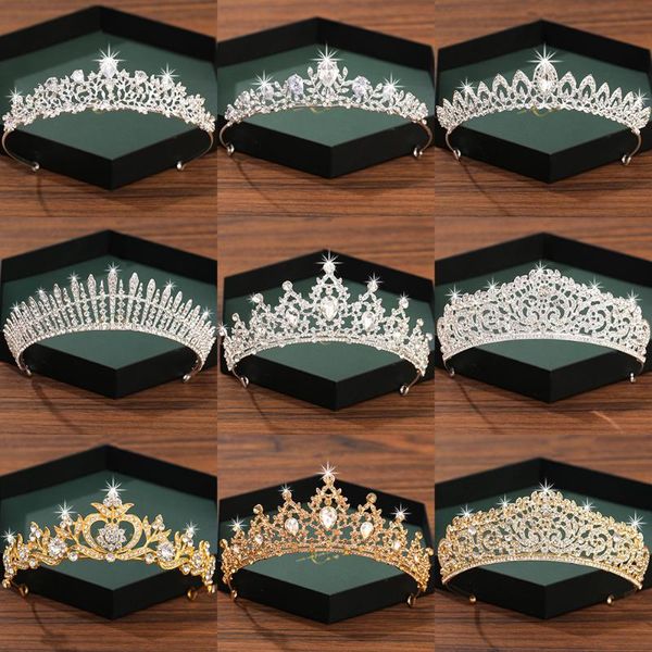 

hair clips & barrettes silver color crown and tiara accessories for women wedding bridal crystal rhinestone diadema, Golden;silver