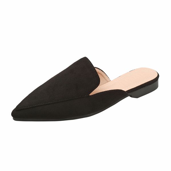 

spring/summer 2020 new pointed flat-soled sandals womens korean version of the bag head wearing stylish muller shoes, Black