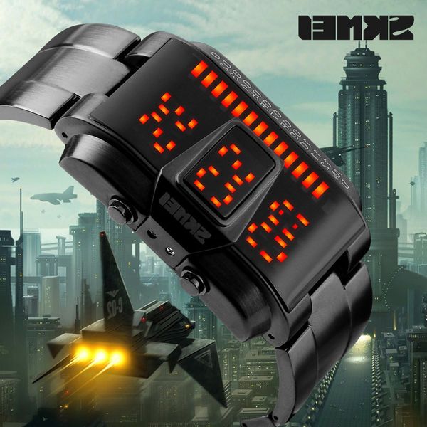 

timemei 1179ledn waterproof square steel band men's watch ip electroplating, Slivery;brown