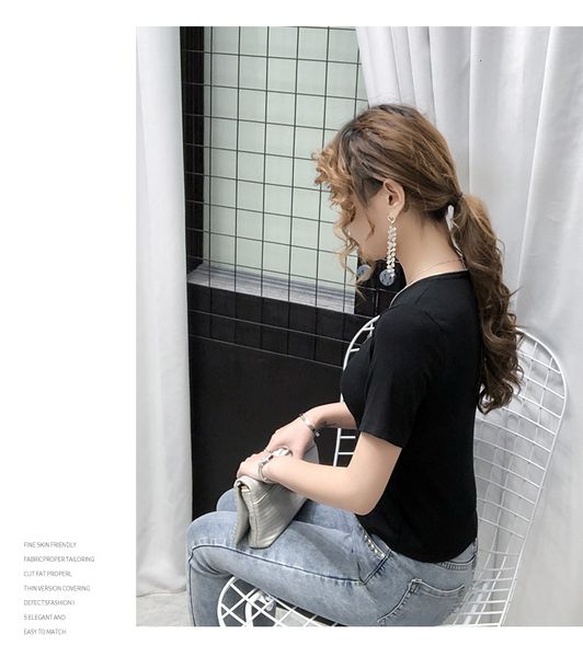 

new summer cotton t-shirt european clothes girls crop zipper women elastic slim short sleeve tees 2021 t12101a e4zp, White