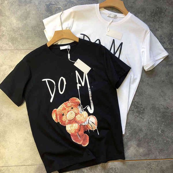 

2022 factory wholesale new d + letters bear print crew neck short sleeve summer simple casual loose t-shirt, White